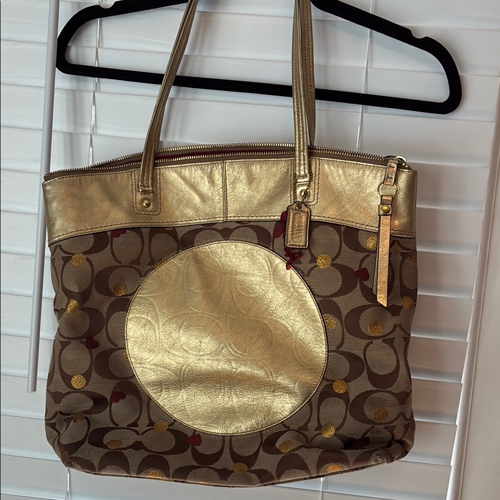 Coach Gold and Brown Monogram Tote